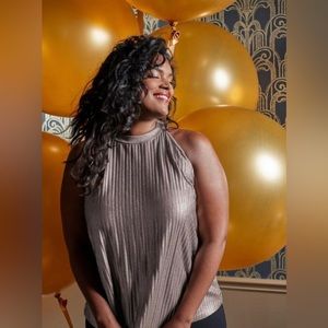 Torrid Pleated Metallic Knit High Neck Tank | Size 1X